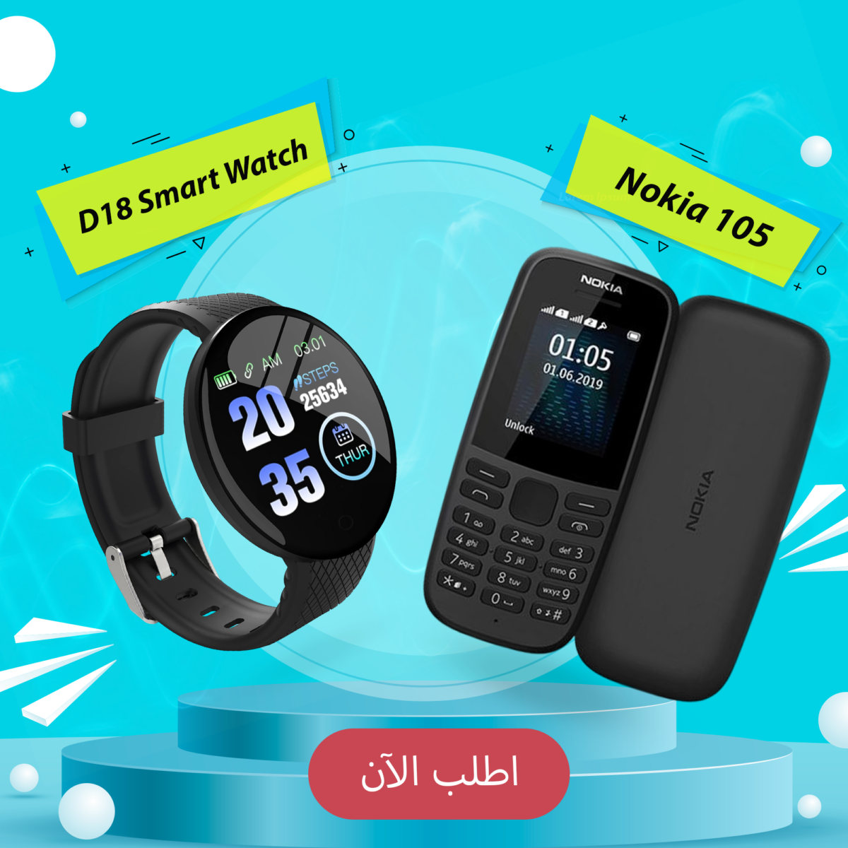 Nokia 105 + D18 Smart Watch