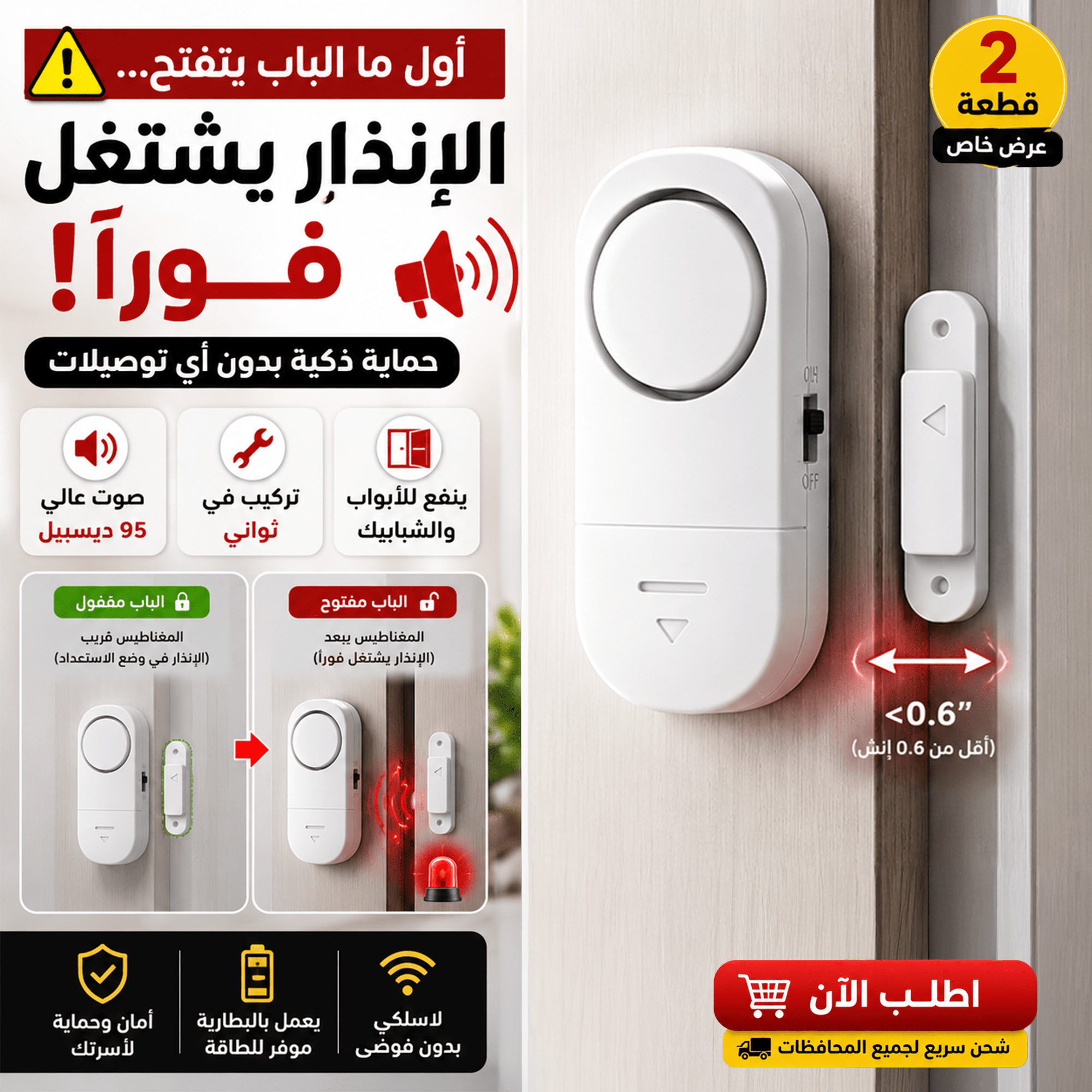” عرض قطعتين إنذار الباب والشباك اللاسلكي”