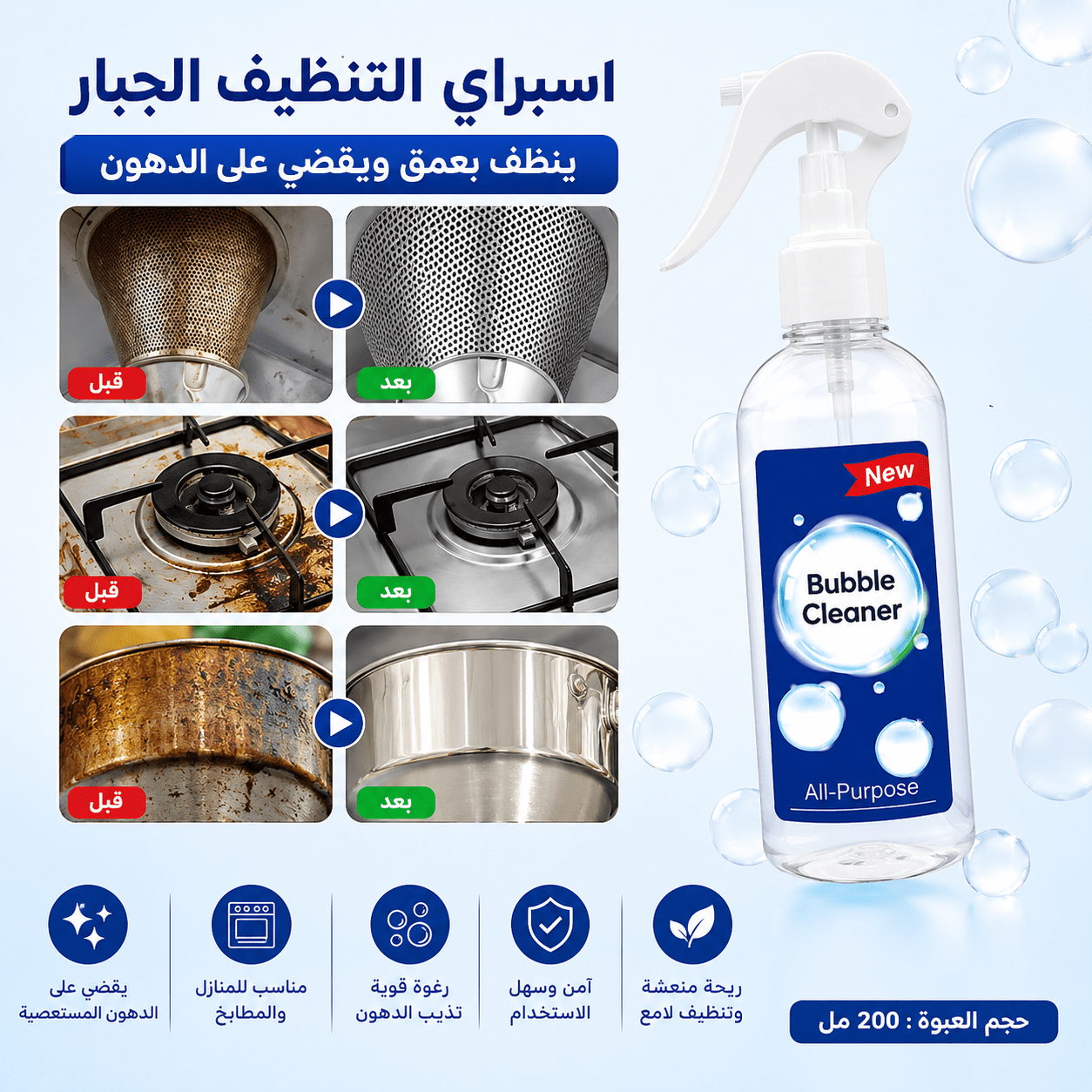 عرض اسبراي التنظيف الجبار Multipurpose Bubble Cleaner مع قطعتين مسحوق تسليك الأحواض - الصورة 6