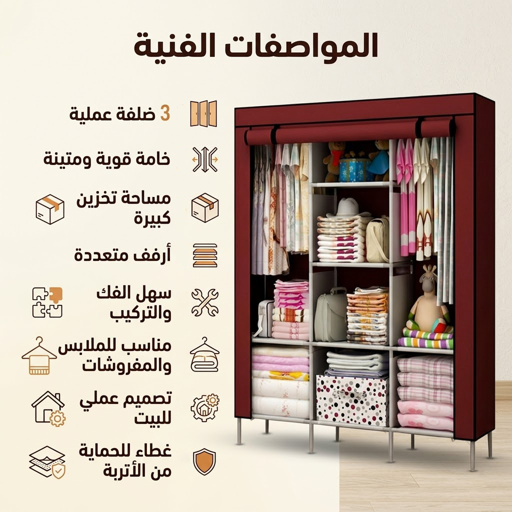 عرض 2 دولاب 3 ضلفة عملي بغطاء - الصورة 4