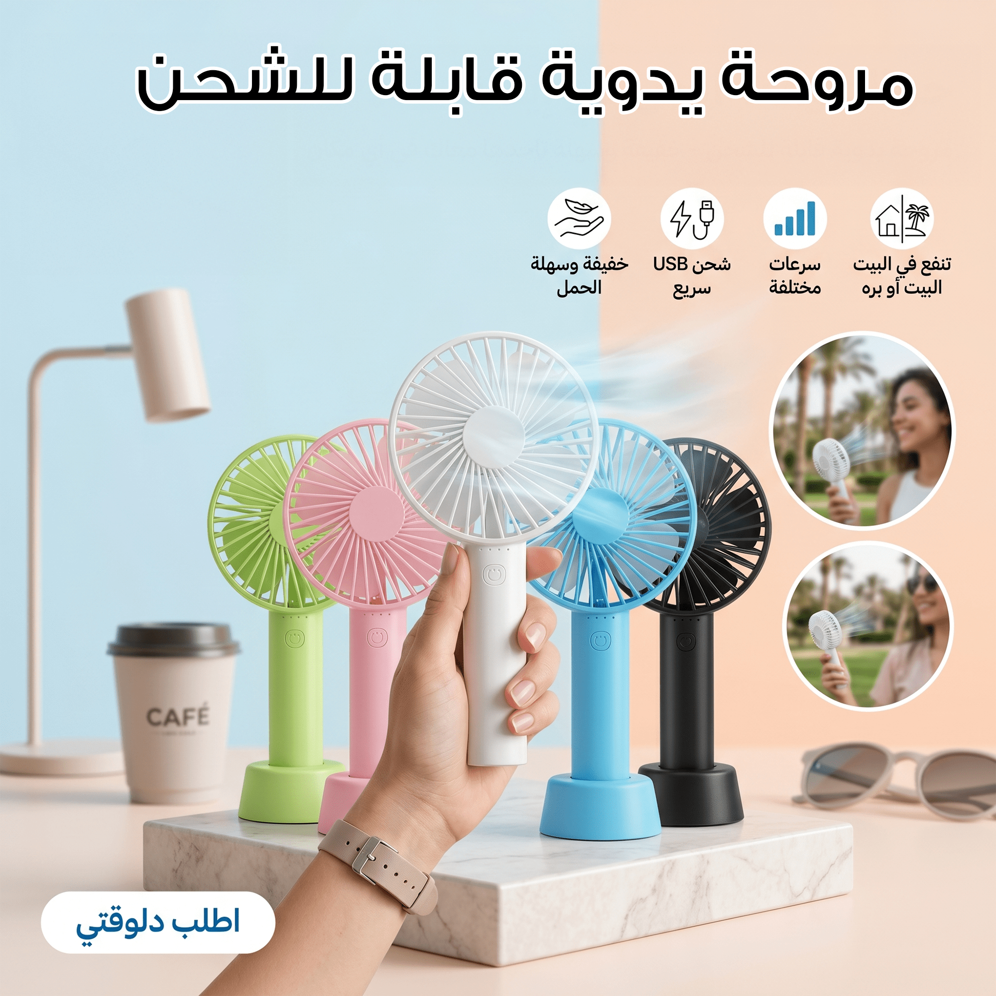 مروحة يدوية قابلة للشحن
