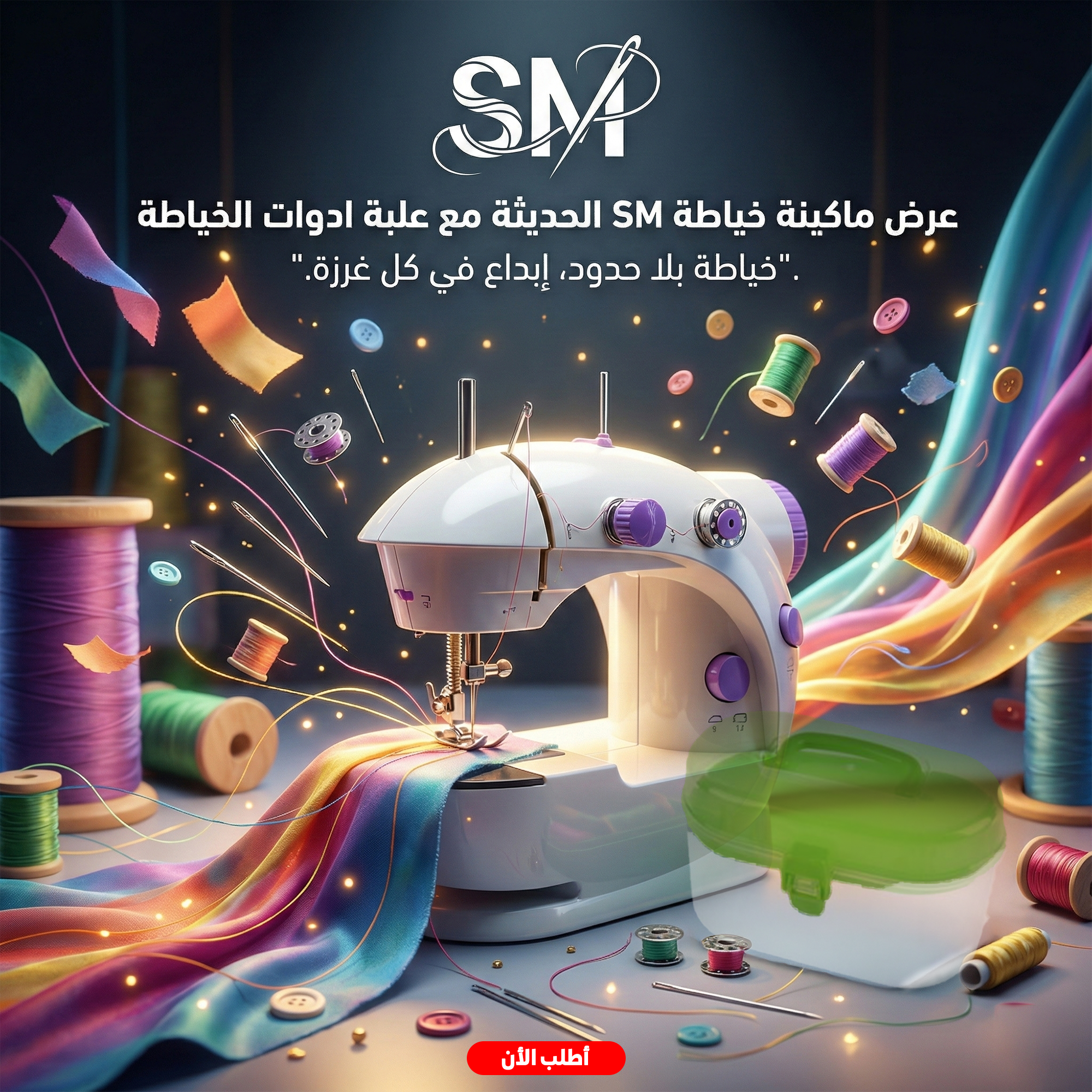 ماكينة الخياطة + علبة أدوات خياطة