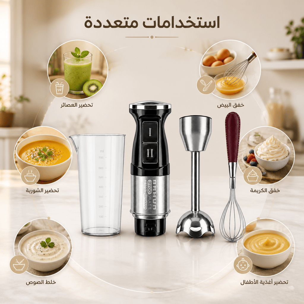 هاند بلندر BRAUN 3 في 1 استاليس 2700 وات – خلاط يدوي كهربائي للخلط مع ضمان عام - الصورة 3