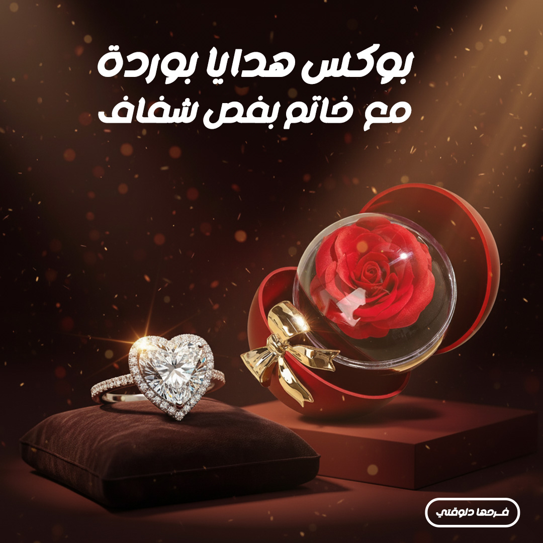 عرض بوكس هدايا بوردة + خاتم بفص شفاف