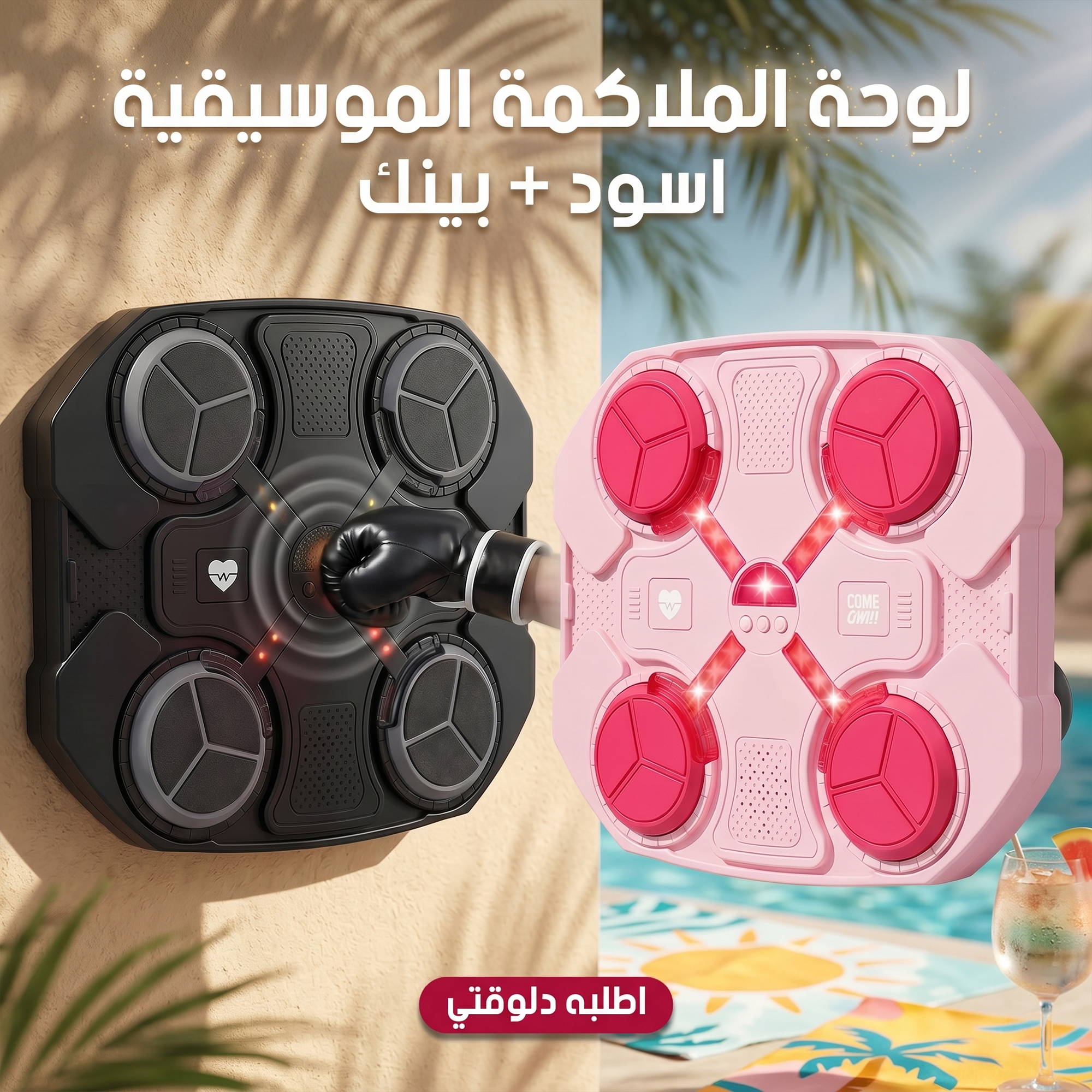 عرض لوحة الملاكمة الموسيقية اسود + لوحة الملاكمة الموسيقية بينك