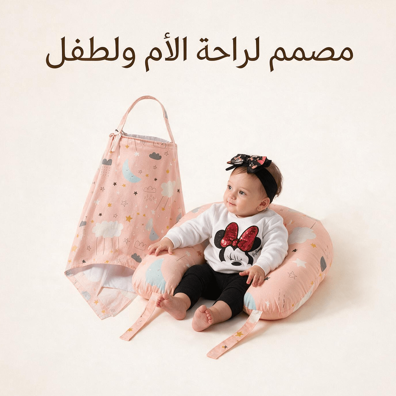 عرض : كرسي هزاز للأطفال بينك + مخدة رضاعة + ساتر رضاعة - الصورة 7