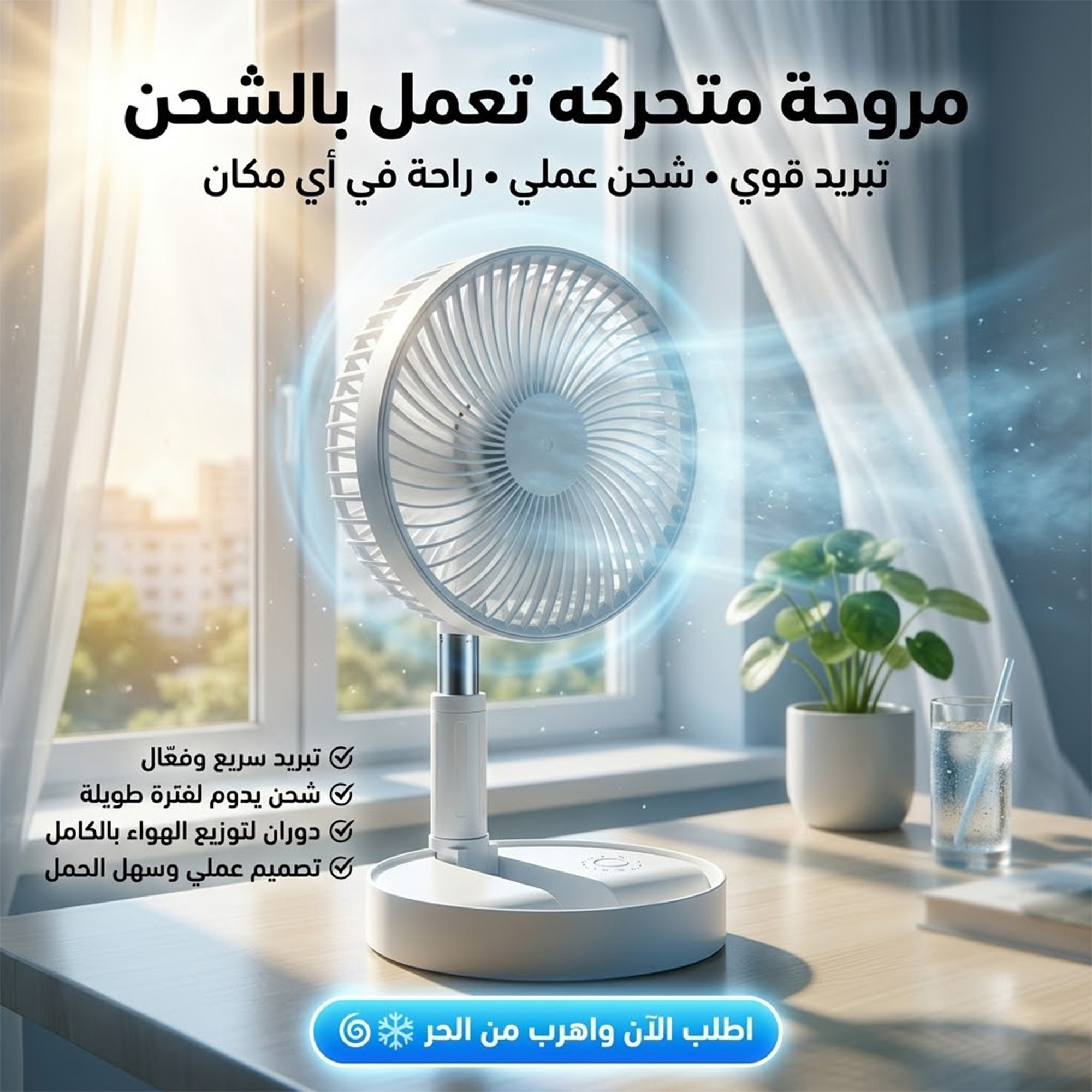 مروحة متحركه تعمل بالشحن