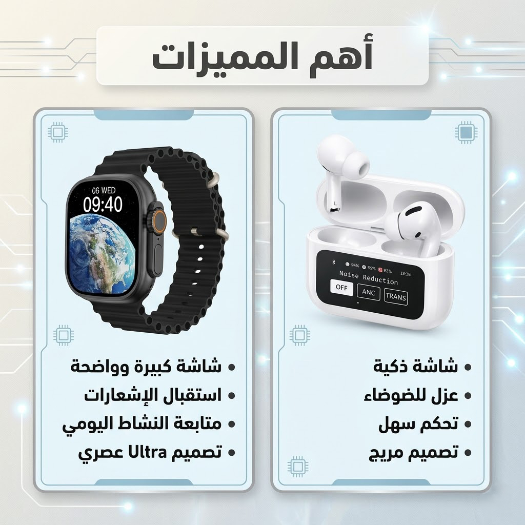 عرض سماعة ذكيه مع شاشة A9 (لون ابيض) + VIDVIE Smart Watch Ultra Orignal SW1608 - الصورة 3