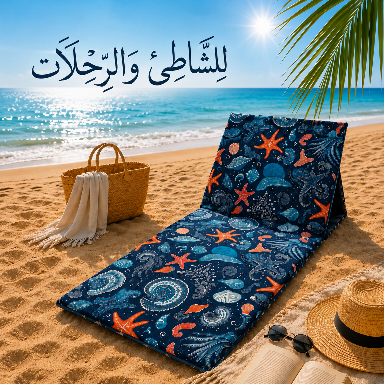 شازلونج شاطئ سفنج بظهر خشب قماش وتربروف مقاس 60*200 سم طابعه صيفيه كحلي - الصورة 4