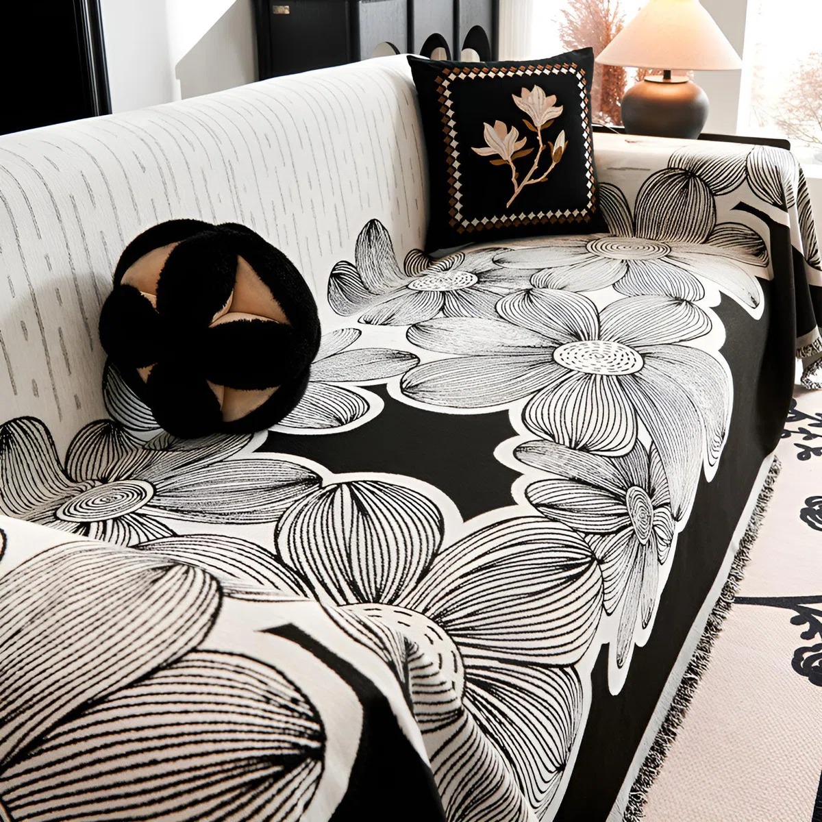 عرض 3 قطعة مفرش صيفي مشجر اسود